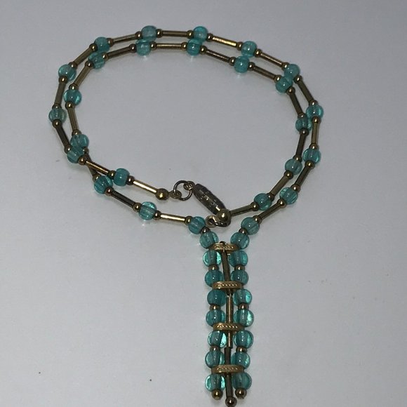 15 1/2" Blue Aquamarine and Gold Handmade Necklace - Picture 7 of 16